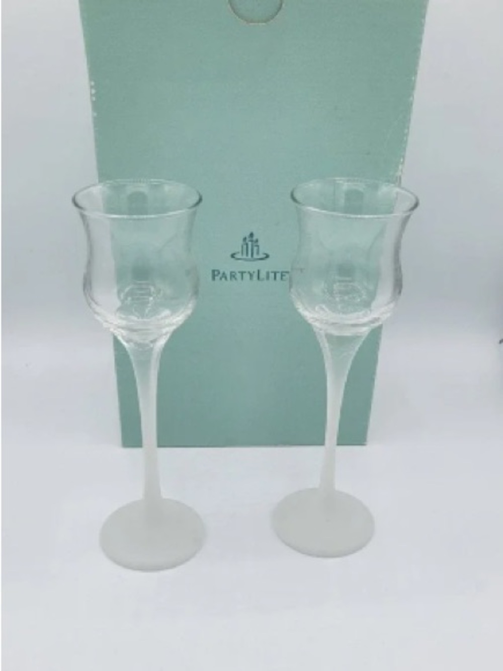 PartyLite Clear Glass Tall Stem Votive Holder Pair